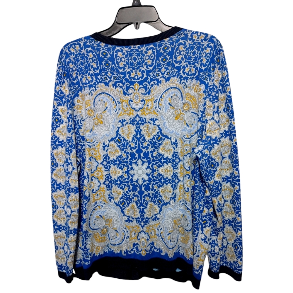 Talbot's Charming Breton Blue Paisley Button Cardigan Sweater Women Size 2Xp - Picture 3 of 9